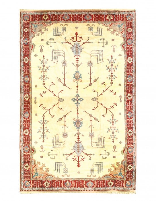 Ivory Fine Hand Knotted romanian Oushak 12' X 19': Ivory Fine Hand Knotted romanian Oushak 12' X 19' - 1970, Oushak, Hand-Knotted, Lamb's Wool, 300 -D08229- 862.This item is part of our fine auction collection which includes many fine home