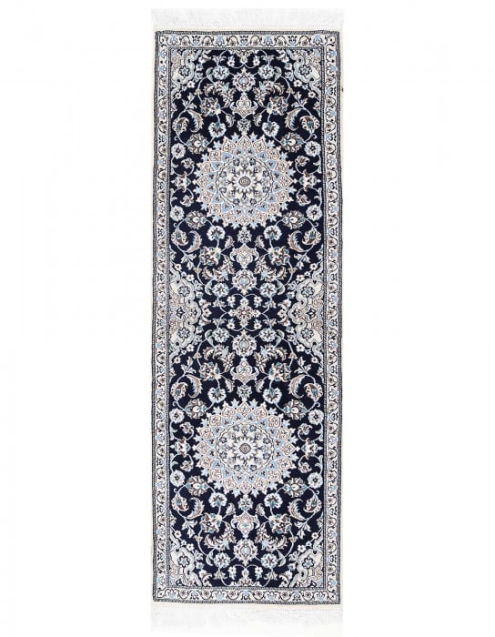 Navy Blue Fine Hand knotted Silk & wool Nain Runner 2'X 6'6" (1 of 3)