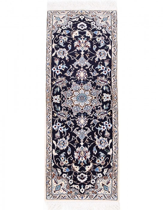 Navy Blue Fine Hand knotted Silk & wool Nain Runne 1'4"X 4': Navy Blue Fine Hand knotted Silk & wool Nain Runne 1'4"X 4' - NEW, Nain, Handmade, Wool & Silk, 300 -D13597- 862.This item is part of our fine auction collection which includes many fine home