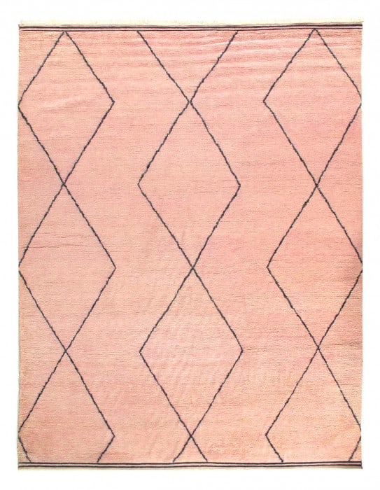 Pink Color Fine Hand knotted Moroccon Rug 9'6'' X 12': Pink Color Fine Hand knotted Moroccon Rug 9'6'' X 12' - New, Moroccan, Hand-Knotted, Lamb's Wool, 300 -D14387- 862.This item is part of our fine auction collection which includes many fine home
