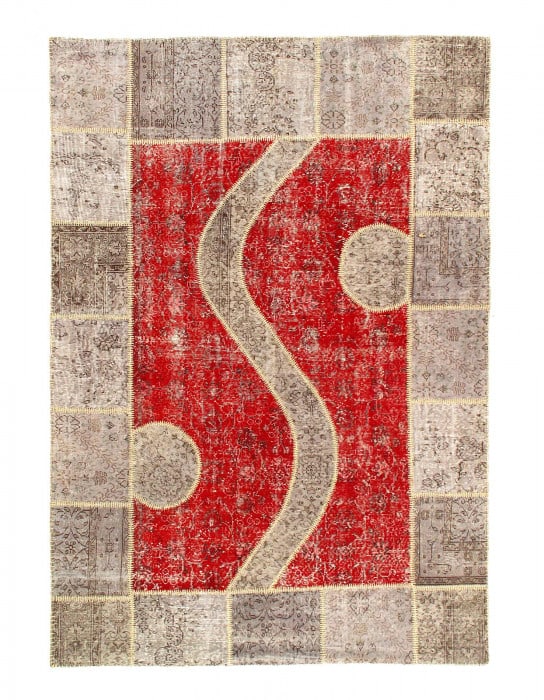 Red Turkish Patchwork 6' X 9': Red Turkish Patchwork 6' X 9' - New, Modern & Contemporary, Hand-Knotted, Wool, 300 -D07050- 862.This item is part of our fine auction collection which includes many fine home accessories including