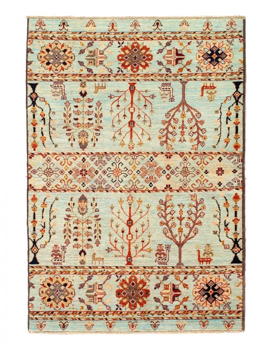 Fine Khorjin Hand hand Tribal Rug 3'4'' X 5': Fine Khorjin Hand hand Tribal Rug 3'4'' X 5' - New, Modern, Hand-Knotted, Lamb's Wool, 300 -D14211- 862.This item is part of our fine auction collection which includes many fine home accessories