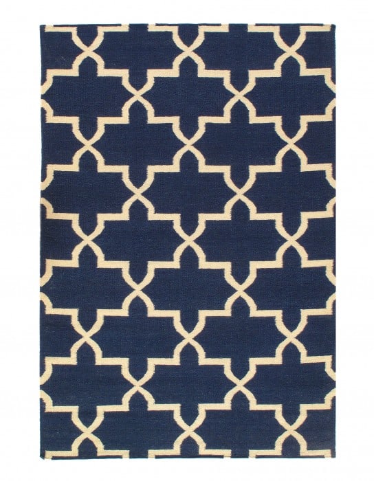Navy Blue Modern Hand Knotted Rug 5' X 8': Navy Blue Modern Hand Knotted Rug 5' X 8' - New, Modern, Flatweave, Lamb's Wool, 300 -D11013- 862.This item is part of our fine auction collection which includes many fine home accessories including a
