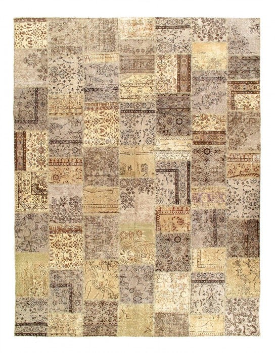 Beige vintage patchwork 9' X 12': Beige vintage patchwork 9' X 12' - New, Modern, Hand-Knotted, Lamb's Wool, 300 -D07041- 862.This item is part of our fine auction collection which includes many fine home accessories including antique