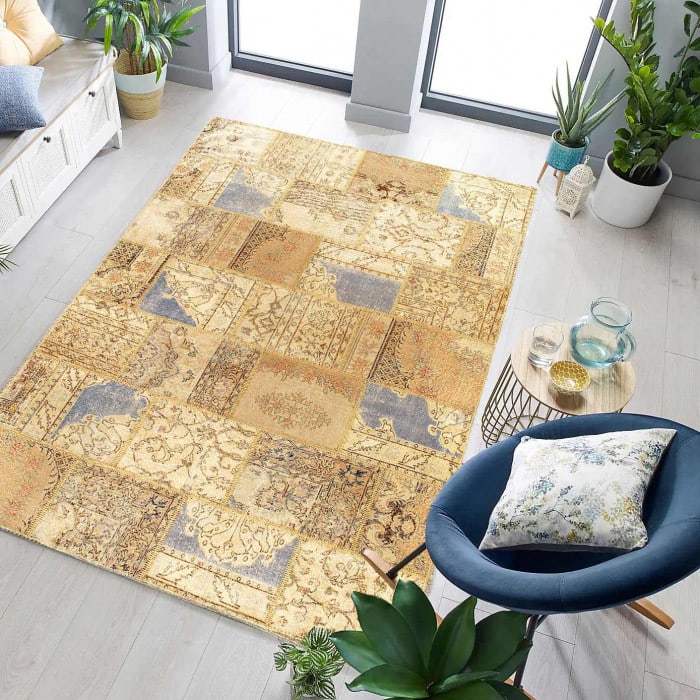 Beige Turkish Patchwork Rug 6' X 9' - 4