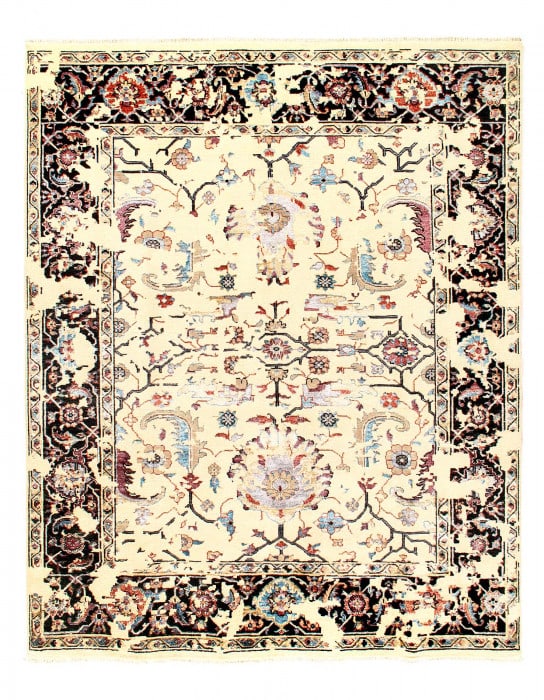 Ivory Modern Broken design 8'.1'' x 9'.9'': Ivory Modern Broken design 8'.1'' x 9'.9'' - New, Modern, Hand-Knotted, Wool & Silk, 300 -D08368- 862.This item is part of our fine auction collection which includes many fine home accessories includi