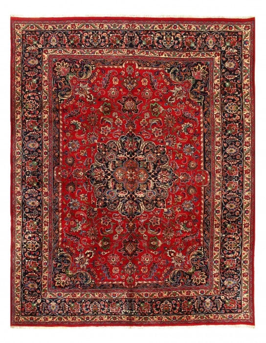 Vintage Red Persian Hand Knotted Mashad 9'8'' X 12'6'': Vintage Red Persian Hand Knotted Mashad 9'8'' X 12'6'' - Circa 1980, Mashhad, Hand-Knotted, Lamb's Wool, 300 -50288- 862.This item is part of our fine auction collection which includes many fine home