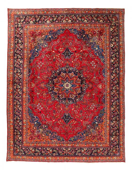 Rust Persian Hand Knotted fine Mashad 9'8"X 13': Rust Persian Hand Knotted fine Mashad 9'8"X 13' - CIRCA 1960, Mashhad, Hand-Knotted, Lamb's Wool, 300 -D15150- 862.This item is part of our fine auction collection which includes many fine home access
