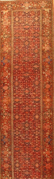 Navy Antique Runner Malayer 3'6" X 14'9": Navy Antique Runner Malayer 3'6" X 14'9" - Circa 1920, Malayer, Hand-Knotted, Wool on Cotton, 300 -D04479- 862.This item is part of our fine auction collection which includes many fine home accessorie