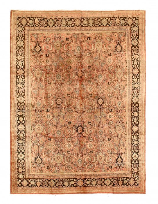 Salmon Color Vintage Persian Mahal 10'8'' X 13'8'': Salmon Color Vintage Persian Mahal 10'8'' X 13'8'' - Circa 1950, Mahal, Hand-Knotted, Lamb's Wool, 300 -23165- 862.This item is part of our fine auction collection which includes many fine home access