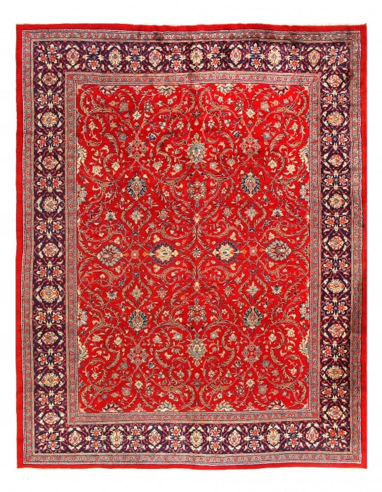 Red Sami antique Persian Hand Knotted Mahal 9'8'' X 13': Red Sami antique Persian Hand Knotted Mahal 9'8'' X 13' - Circa 1970, Mahal, Hand-Knotted, Lamb's Wool, 300 -16318- 862.This item is part of our fine auction collection which includes many fine home a