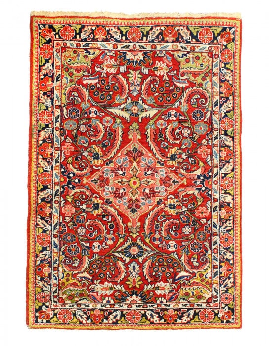 Red Persian Hand Knotted Antique Mahal 4'2"X 6'6": Red Persian Hand Knotted Antique Mahal 4'2"X 6'6" - CIRCA 1940, Mahal, Hand-Knotted, Lamb's Wool, 300 -D12292- 862.This item is part of our fine auction collection which includes many fine home access