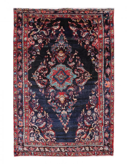 Navy blue Fine Hand knotted Persian Vintage Lilian 7'4'' X 11'3'': Navy blue Fine Hand knotted Persian Vintage Lilian 7'4'' X 11'3'' - 1940, Lilian Saruk, Hand-Knotted, Lamb's Wool, 300 -D14055- 862.This item is part of our fine auction collection which includes many