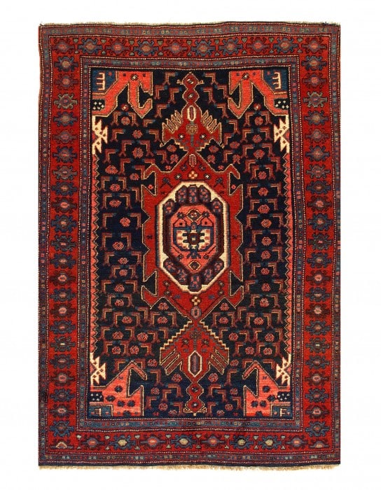 Navy Blue Fine hand Knotted Vintage Kurdish Rug 3'11'' X 6': Navy Blue Fine hand Knotted Vintage Kurdish Rug 3'11'' X 6' - Circa 1950, Kurd, Hand-Knotted, Lamb's Wool, 300 -D07200- 862.This item is part of our fine auction collection which includes many fine ho
