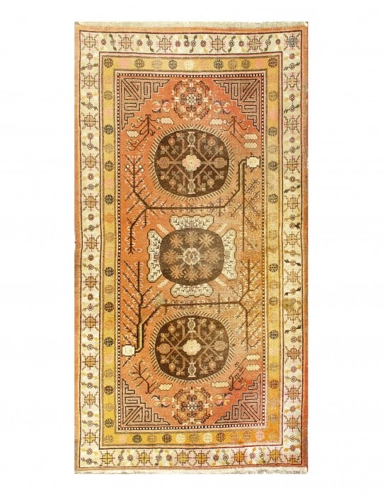 Rust Antique Khotan 5'6'' X 10'5'': Rust Antique Khotan 5'6'' X 10'5'' - Early 20th Century, Khotan, Hand-Knotted, Lamb's Wool, 300 -D11299- 862.This item is part of our fine auction collection which includes many fine home accessories