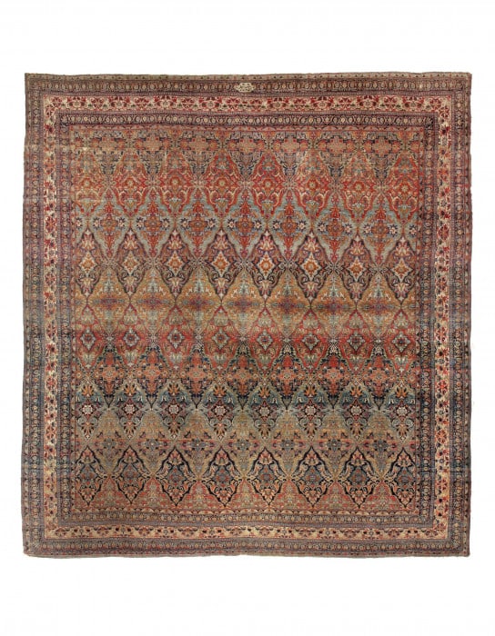 Antique Navy Blue Fine Hand Knotted Persian Kermanshah Rug 20' X 21': Antique Navy Blue Fine Hand Knotted Persian Kermanshah Rug 20' X 21' - circa 1880, Kermanshah, Hand-Knotted, Lamb's Wool, 300 -D12722- 862.This item is part of our fine auction collection which includ