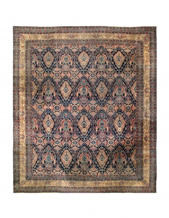 Antique Navy Blue Fine Hand Knotted Persian Kermanshah Rug 15'7'' X 18'7'': Antique Navy Blue Fine Hand Knotted Persian Kermanshah Rug 15'7'' X 18'7'' - circa 1900, Kermanshah, Hand-Knotted, Lamb's Wool, 300 -D10532- 862.This item is part of our fine auction collection which