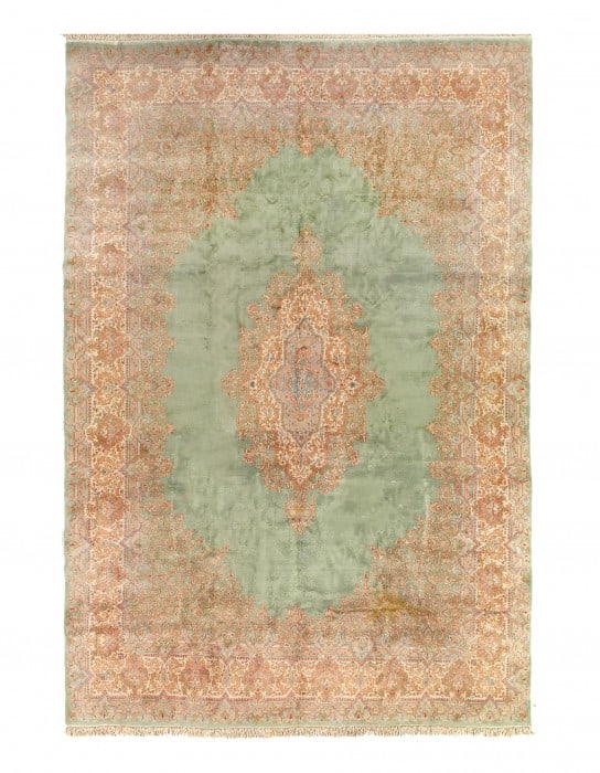 L Green Fine Persian Hand Knotted Kerman 12' X 17': L Green Fine Persian Hand Knotted Kerman 12' X 17' - 1940, kerman, Hand-Knotted, Lamb's Wool, 300 -D03724- 862.This item is part of our fine auction collection which includes many fine home accessorie