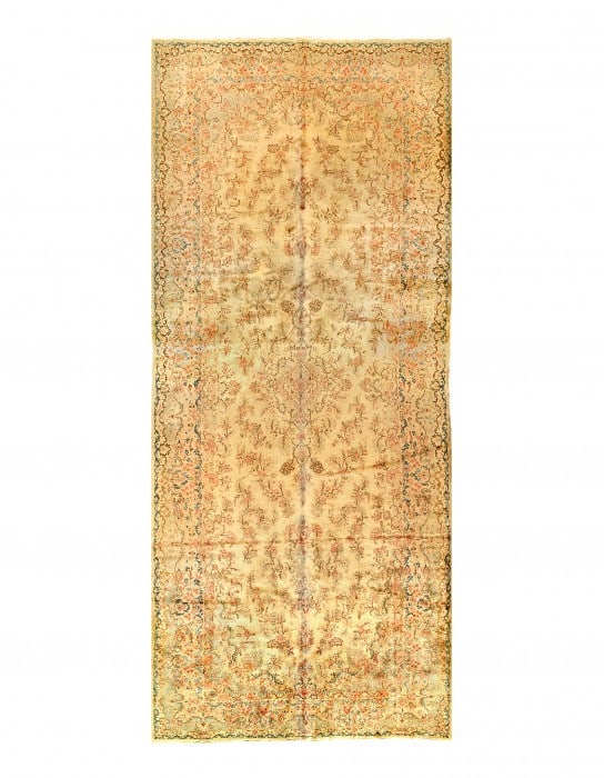 Beige Fine Persian Hand Knotted Kerman 8'9'' X 21'8'': Beige Fine Persian Hand Knotted Kerman 8'9'' X 21'8'' - 1940, kerman, Hand-Knotted, Lamb's Wool, 300 -D03090- 862.This item is part of our fine auction collection which includes many fine home accesso