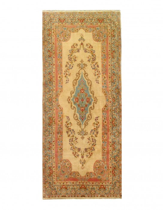 Ivory Fine Hand knotted Persian kerman 4' X 9'5'': Ivory Fine Hand knotted Persian kerman 4' X 9'5'' - Circa 1940, kerman, Hand-Knotted, Lamb's Wool, 300 -W54714- 862.This item is part of our fine auction collection which includes many fine home acces