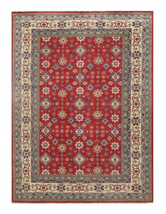 Red Fine Kazak 10' x 13': Red Fine Kazak 10' x 13' - New, Kazak, Hand-Knotted, Lamb's Wool, 300 -D09806- 862.This item is part of our fine auction collection which includes many fine home accessories including antique rugs, vi