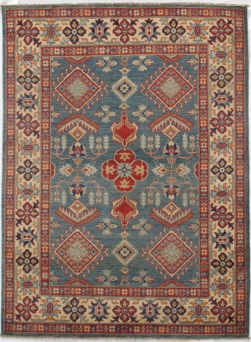Light Blue Fine Kazak 5' X 7': Light Blue Fine Kazak 5' X 7' - New, Kazak, Hand-Knotted, Lamb's Wool, 300 -D09793- 862.This item is part of our fine auction collection which includes many fine home accessories including antique rug