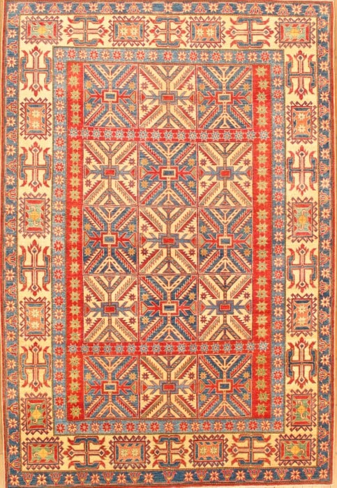 Ivory Fine Kazak 7'2'' X 10'7'': Ivory Fine Kazak 7'2'' X 10'7'' - New, Kazak, Hand-Knotted, Lamb's Wool, 300 -D04471- 862.This item is part of our fine auction collection which includes many fine home accessories including antique r