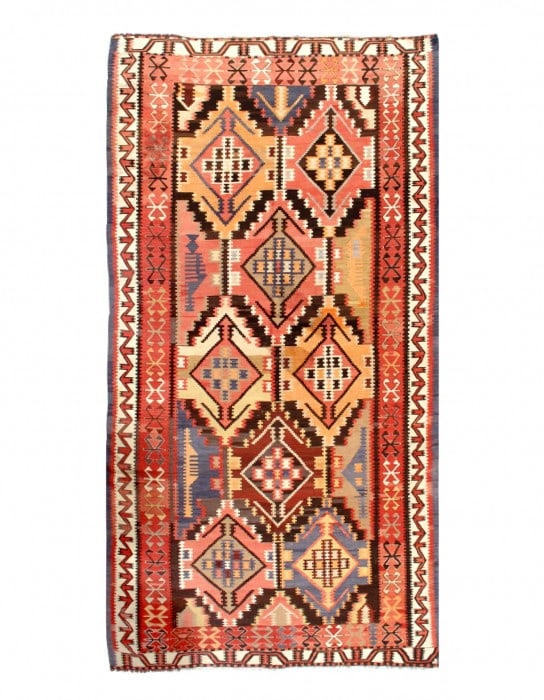 Multi color Hand knotted Russian KAZAK 5'9'' X 11'3'': Multi color Hand knotted Russian KAZAK 5'9'' X 11'3'' - Circa 1880, Kazak, Hand-Knotted, Flat Weave, 300 -17298- 862.This item is part of our fine auction collection which includes many fine home acce