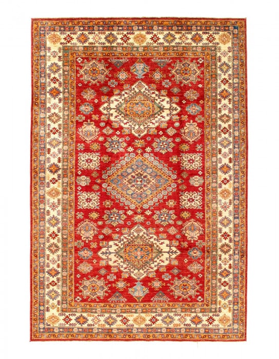 Red Color Fine Hand knotted Kazak 6'6'' X 9'11'': Red Color Fine Hand knotted Kazak 6'6'' X 9'11'' - New, Kazak, Hand-Knotted, Lamb's Wool, 300 -D14468- 862.This item is part of our fine auction collection which includes many fine home accessories in