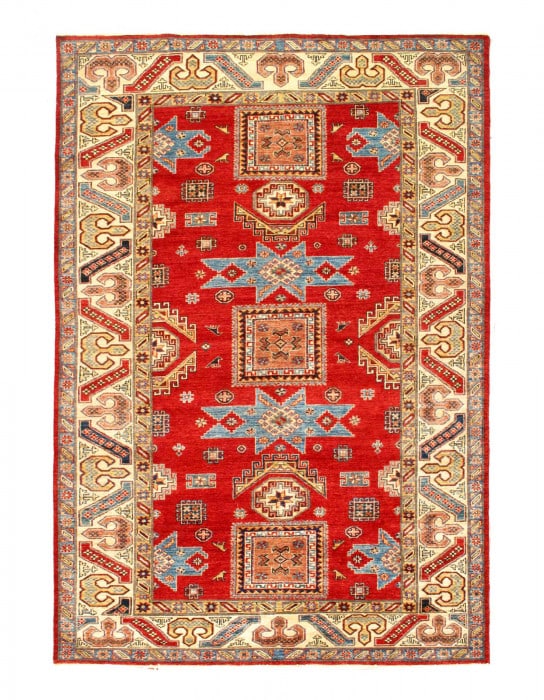 Red Color Fine hand knotted super kazak rug 6' X 9': Red Color Fine hand knotted super kazak rug 6' X 9' - New, Kazak, Hand-Knotted, Lamb's Wool, 300 -D14071- 862.This item is part of our fine auction collection which includes many fine home accessories