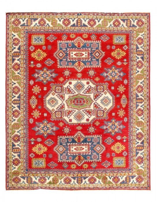 Red Color Fine Hand knotted Kazak 8' X 9'11'': Red Color Fine Hand knotted Kazak 8' X 9'11'' - New, Kazak, Hand-Knotted, Lamb's Wool, 300 -D14115- 862.This item is part of our fine auction collection which includes many fine home accessories inclu