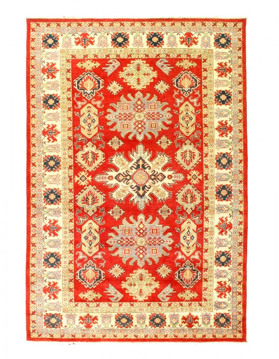 Red Color Fine Hand knotted Kazak 6'7'' X 9'11'': Red Color Fine Hand knotted Kazak 6'7'' X 9'11'' - New, Kazak, Hand-Knotted, Lamb's Wool, 300 -D14116- 862.This item is part of our fine auction collection which includes many fine home accessories in