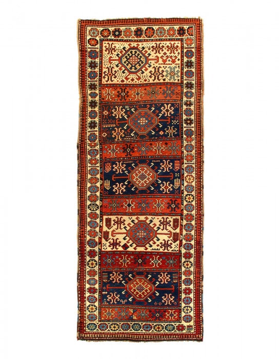 Rust Russian Antique Kazak runner 3'9"X 9'3": Rust Russian Antique Kazak runner 3'9"X 9'3" - circa 1900, Kazak, Hand-Knotted, Lamb's Wool, 300 -D15156- 862.This item is part of our fine auction collection which includes many fine home accessories
