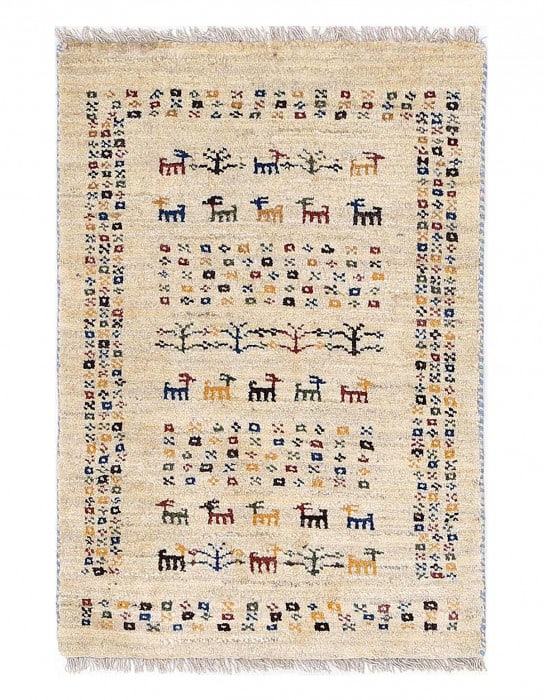 Beige color Fine hand Knotted Persian gabbeh 1'11'' X 2'11'' (1 of 3)