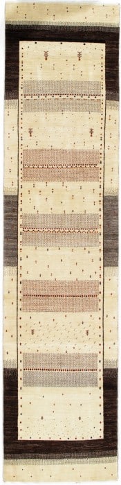 Ivory Persian Gabbeh Runner 3' X 13': Ivory Persian Gabbeh Runner 3' X 13' - New, Gabbeh, Hand-Knotted, Lamb's Wool, 300 -D09194- 862.This item is part of our fine auction collection which includes many fine home accessories including ant