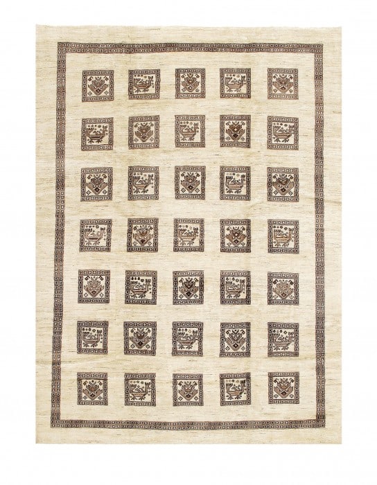 Ivory Persian Gabbeh 8'3" X 11'2": Ivory Persian Gabbeh 8'3" X 11'2" - New, Gabbeh, Hand-Knotted, Lamb's Wool, 300 -D09189- 862.This item is part of our fine auction collection which includes many fine home accessories including antiqu