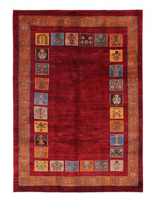 Red Color fine Hand knotted Persian Gabbeh 5'7'' X 8': Red Color fine Hand knotted Persian Gabbeh 5'7'' X 8' - New, Gabbeh, Hand-Knotted, Lamb's Wool, 300 -D13955- 862.This item is part of our fine auction collection which includes many fine home accessor