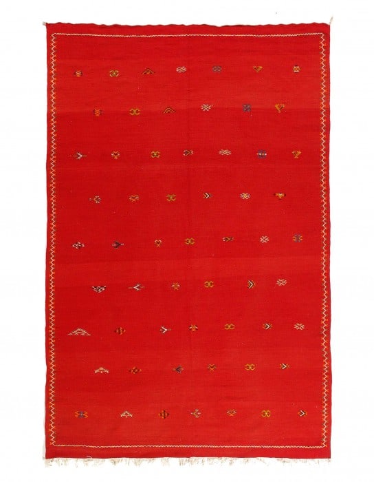 Fine Hand Knotted Vintage silk & wool Flat Weave Moroccon 6'2'' X 10'2'': Fine Hand Knotted Vintage silk & wool Flat Weave Moroccon 6'2'' X 10'2'' - Circa 1970, Flat Weave, Hand-Knotted, Flat Weave, 300 -D11853- 862.This item is part of our fine auction collection which inc