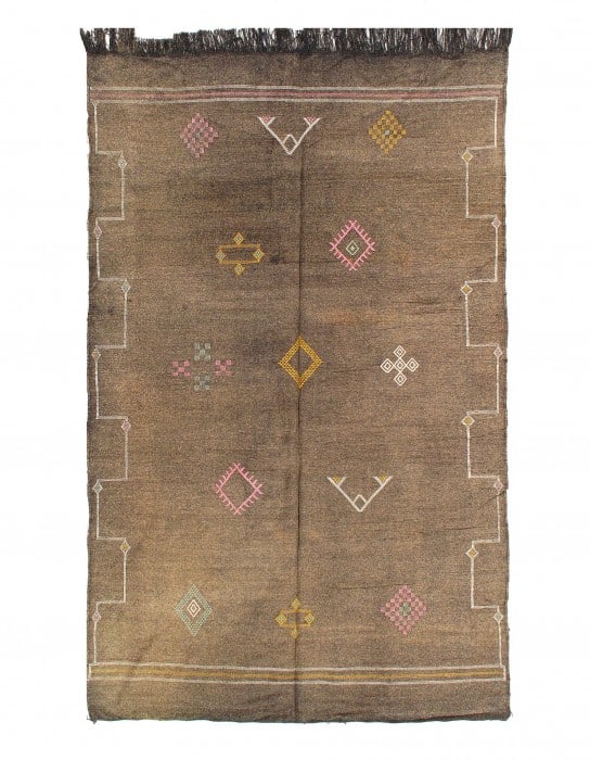 Fine Hand Knotted silk & wool Vintage Flat Weave Moroccon 4'8'' X 7'8'': Fine Hand Knotted silk & wool Vintage Flat Weave Moroccon 4'8'' X 7'8'' - Circa 1970, Flat Weave, Hand-Knotted, Lamb's Wool, 300 -D11854- 862.This item is part of our fine auction collection which inc