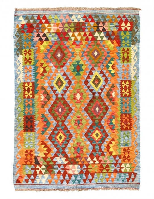Reversible Kilim Flat Weave Wool On Wool Rug 4' x 6' (1 of 3)