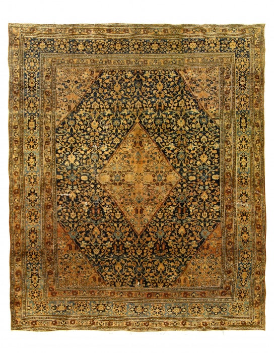Navy Persian Antique Dorokhsh 14.4'x17.1": Navy Persian Antique Dorokhsh 14.4'x17.1" - circa 1900, Dorokhsh, Hand-Knotted, Lamb's Wool, 300 -D14539- 862.This item is part of our fine auction collection which includes many fine home accessories
