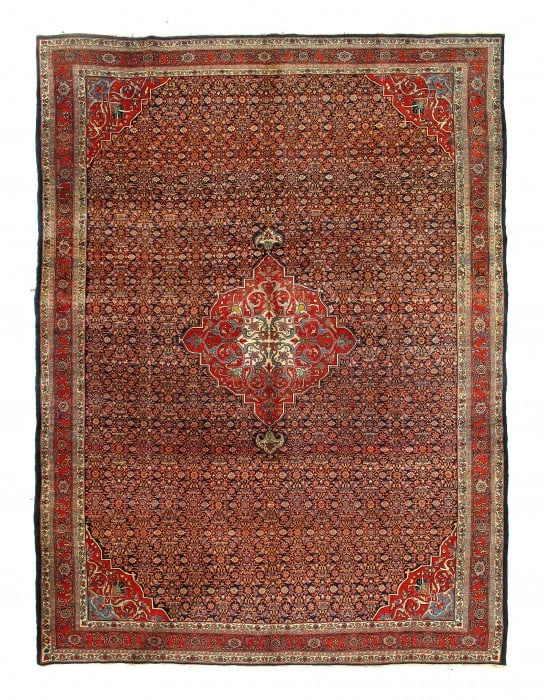 Navy Persian Bidjar 9'4'' X 12'7'': Navy Persian Bidjar 9'4'' X 12'7'' - Circa 1880, Bidjar, Hand-Knotted, Lamb's Wool, 300 -D03811- 862.This item is part of our fine auction collection which includes many fine home accessories includin