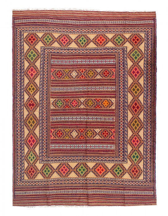 Rust Hand Knotted fine Sumac Kilim rug 4'7"X 6'4": Rust Hand Knotted fine Sumac Kilim rug 4'7"X 6'4" - CIRCA 1990, Beshir, Hand-Woven, Lamb's Wool, 300 -D14993- 862.This item is part of our fine auction collection which includes many fine home accesso