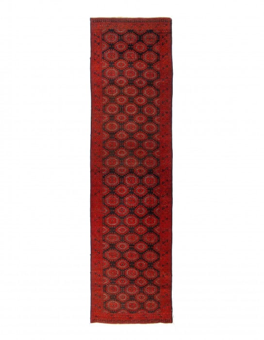 Afghan Bashir Red Hand Knotted Runner 3'X 11'5" (1 of 4)