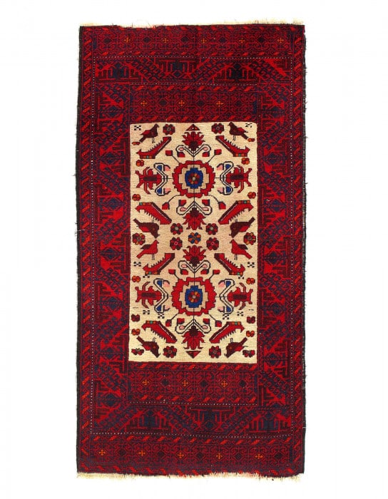 Red Color Fine Hand Knotted Vintage Balouchi Rug 2'7'' X 4'11'' (1 of 3)