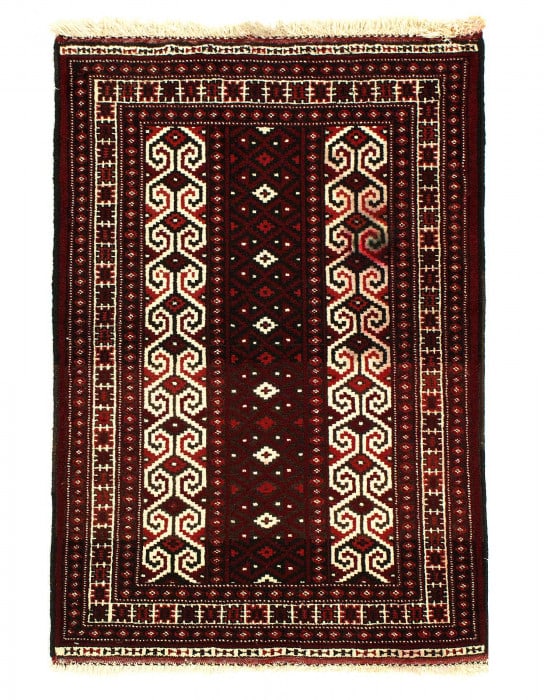 Red color fine hand knotted Turkman 2'9"X 4': Red color fine hand knotted Turkman 2'9"X 4' - CIRCA 1950, Baluch, Hand-Knotted, Lamb's Wool, 300 -D10899- 862.This item is part of our fine auction collection which includes many fine home