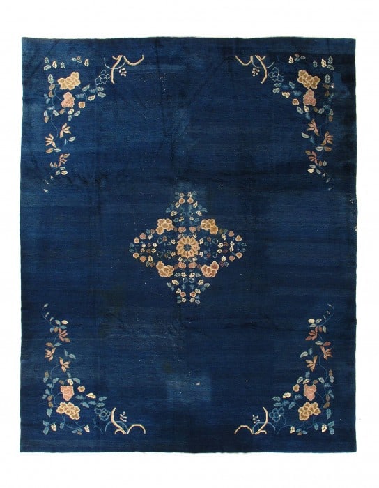 Navy Blue Antique Chinese Art Deco Rug 8'11'' X 11'6'' (1 of 4)