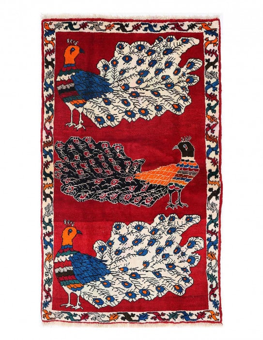 Fine Hand knotted Persian Peacock Gabbeh Rug 3'6"X 6'4": Fine Hand knotted Persian Peacock Gabbeh Rug 3'6"X 6'4" - NEW, Animal, Hand-Knotted, Lamb's Wool, 300 -D13636- 862.This item is part of our fine auction collection which includes many fine home access