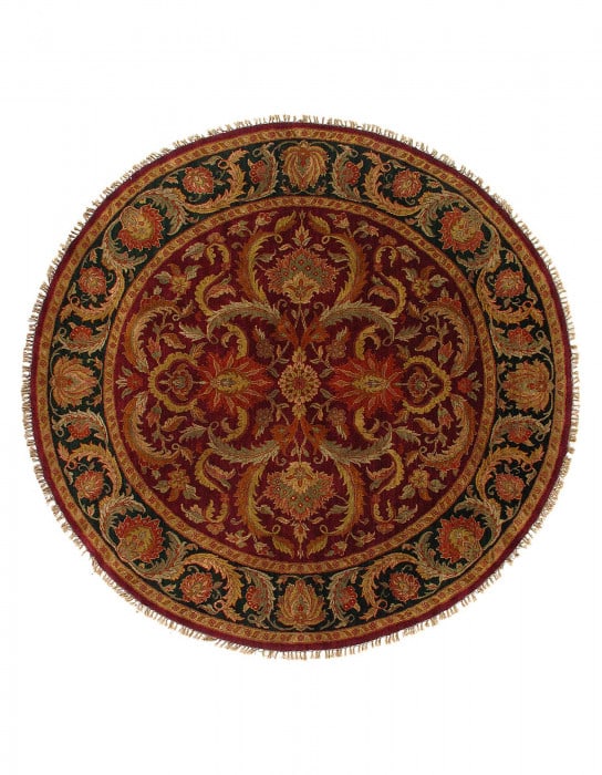 Red Fine Hand Knotted Augra Round rug 8'x 8': Red Fine Hand Knotted Augra Round rug 8'x 8' - CIRCA 2010, Agra, Hand-Knotted, Lamb's Wool, 300 -D14612- 862.This item is part of our fine auction collection which includes many fine home accessories