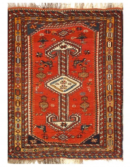 Rust Persian Hand Knotted Antique Afshar 3'7'' X 4'7'': Rust Persian Hand Knotted Antique Afshar 3'7'' X 4'7'' - Circa 1920, Afshar, Hand-Knotted, Lamb's Wool, 300 -D11185- 862.This item is part of our fine auction collection which includes many fine home